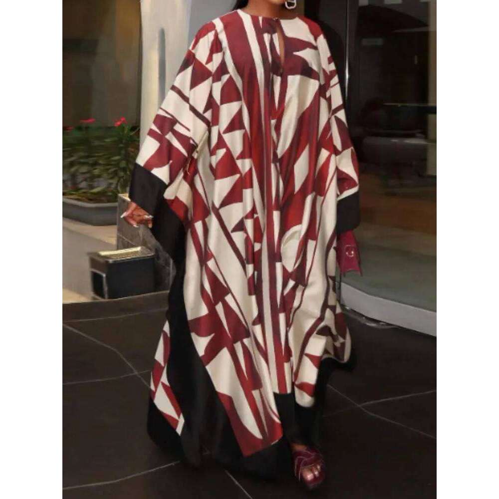 Famous brand Spring New Bat Sleeve Robe Maxi Ladies Elegant Turtleneck Loose Party Women Chic Pleated Graphic Banquet Dress MAKOUFEI