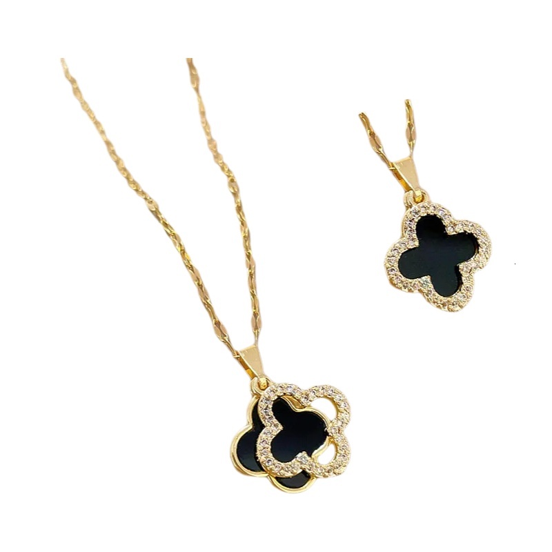 Designer Double-sided Four-leaf Clover Titanium Necklace, Elegant High-end Diamond-set Collar Necklace