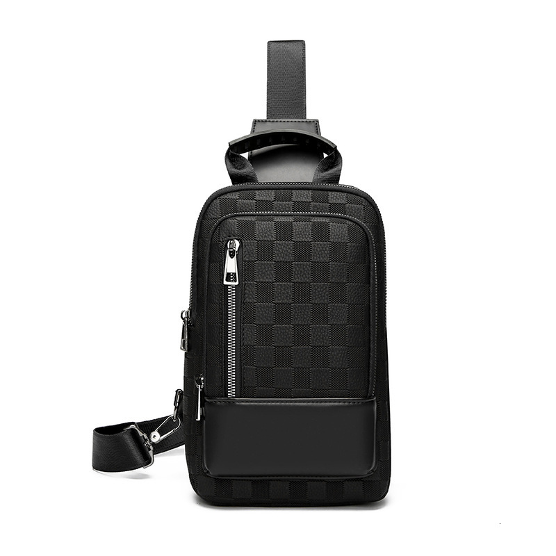 Men's Chest European and American Style Large Capacity Crossbody Versatile Checkerboard Pattern Casual Shoulder Bag Travel Phone Backpack Trendy