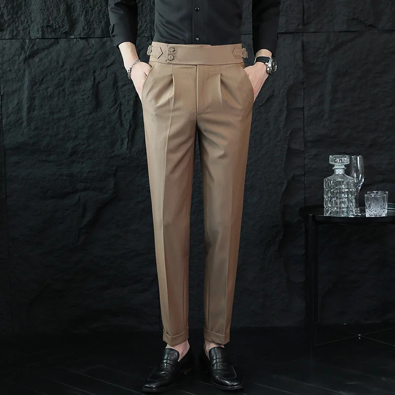 High Quality Italian Style High-waisted Suit Pants Fashion Neapolitan Mens Slim Fit Business Office Social Wedding Trousers 260408 - view 7
