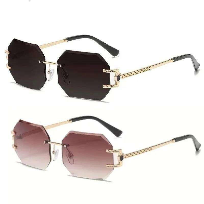 Vintage Rimless Sunglasses Women Men Brand Designer Polygon Sun Glasses Female Trendy Rectangle Cutting Len Shades Eyewear UV400 26Y0407