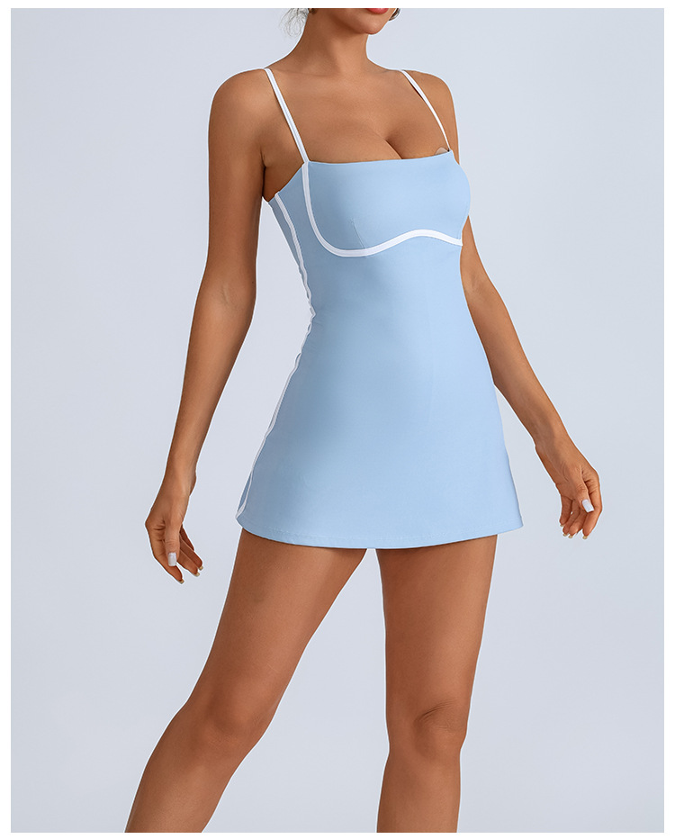 Active Dresses Women's Tennis Dress Summer Sleeveless Pink Contrast Workout Yoga Dresses Build in Shorts Fashion Tight Fitting Skirts Suit