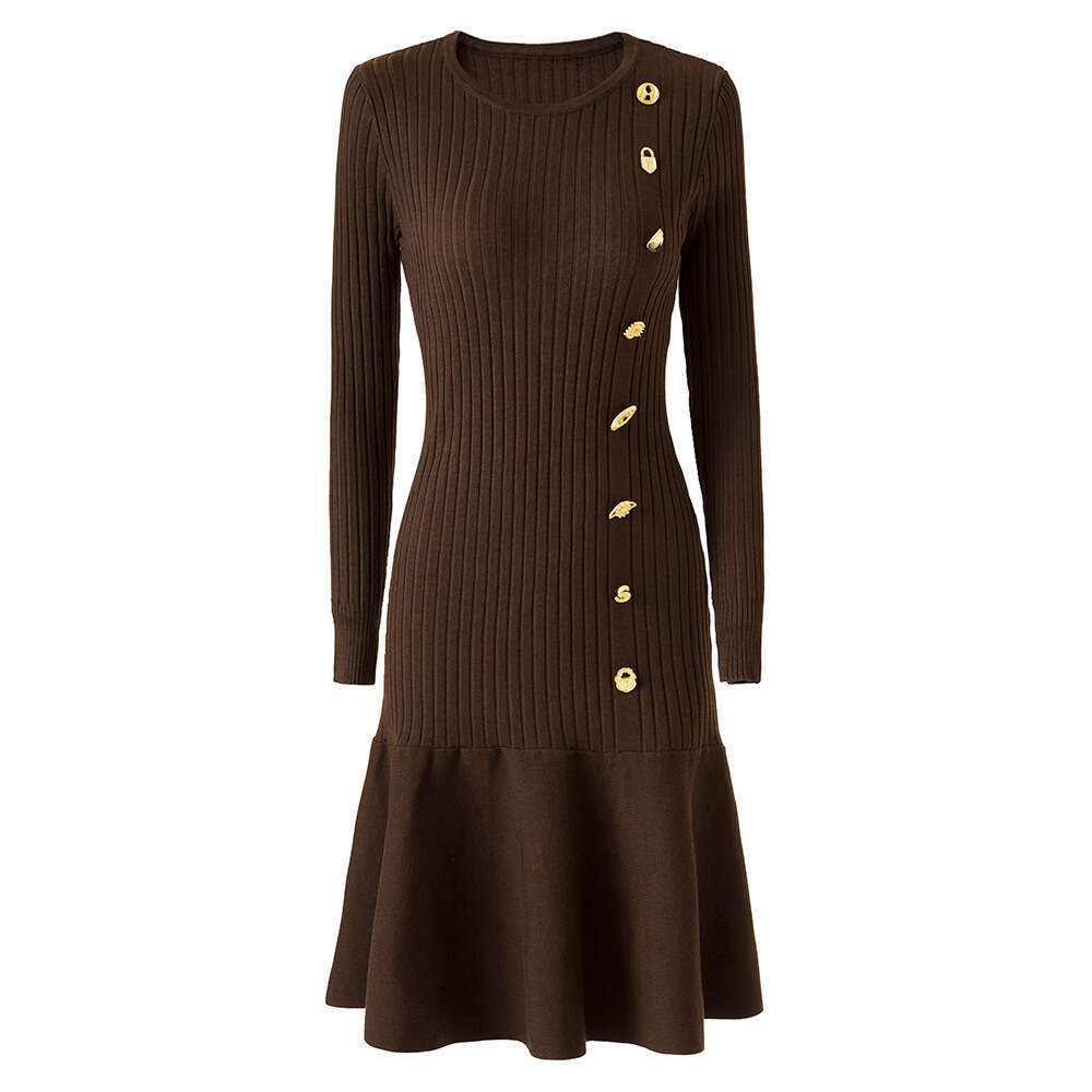 k30 2026 autumn and winter designer lightweight, luxurious, simple and chic knitted dress with round neck, long sleeves and fishtail hem