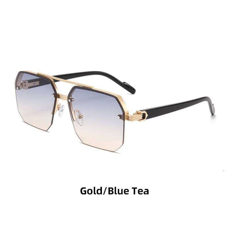 Pilot Sunglasses Men Flat Top Half Frame UV400 Sun Glasses Classic Travel Casual Vintage Shades 26Y0409