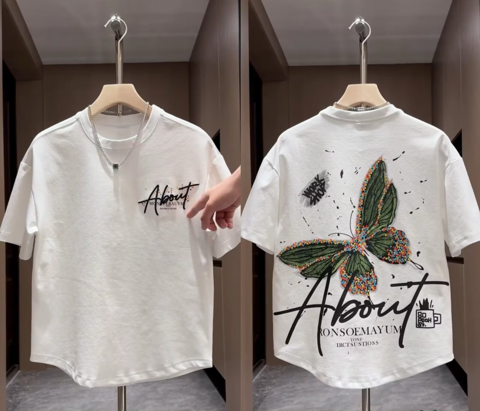 Luxury Brand Designer Clothes Painted Butterfly Short-Sleeve T-Shirt For Men, New Summer Print Trendy Fashion Versatile Loose-Fit Tuxedo Top Tee
