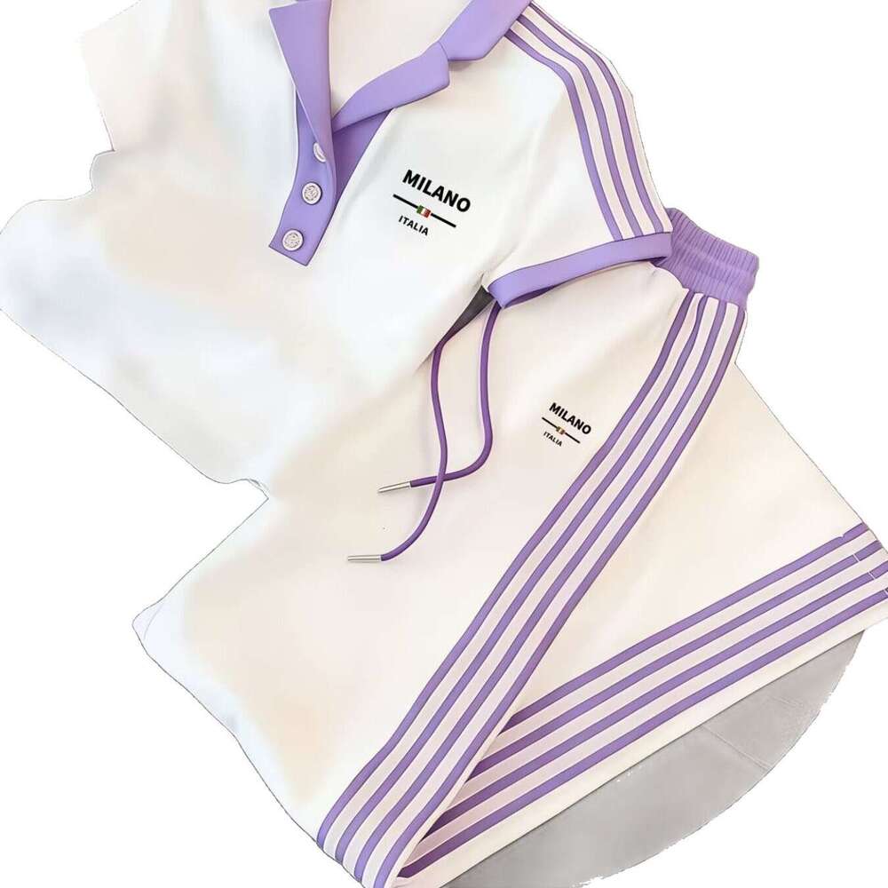 Cross Border New European And American Fashion Trend Casual Half Button POLO Shirt Short Sleeve Long Pants Set Sportswear Set Running Set Leisure Suit