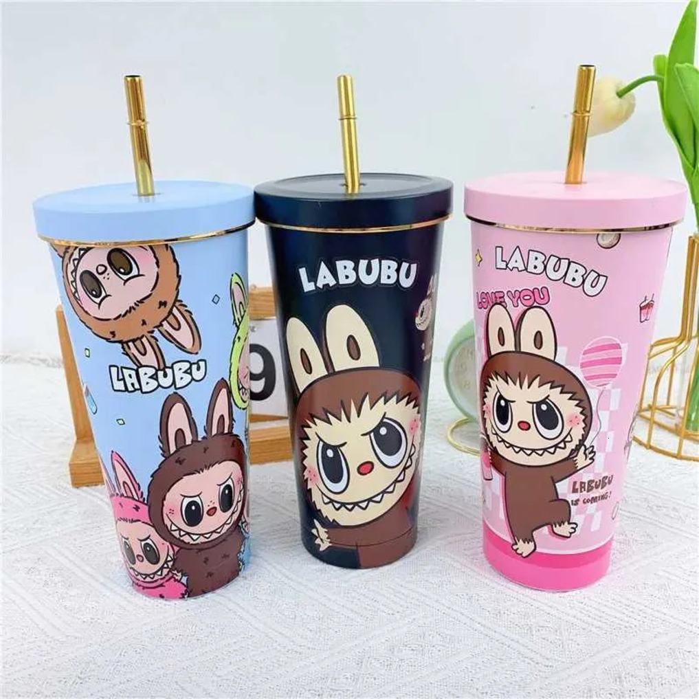 Designer Cup 2024 Labubu Periphery 750Ml Cute Insulated Ice Stainless Steel coffee mug Cartoon Water Bottle Car Cup Kid Gift Tea 17