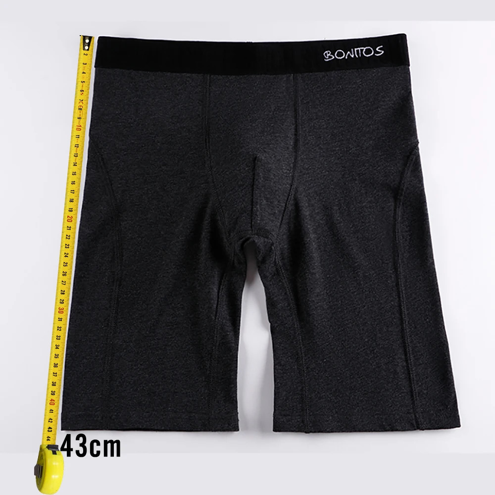3pcs Men's Long Boxer Briefs, 100% Cotton Solid Boxer Shorts in White, Grey, Black - view 7