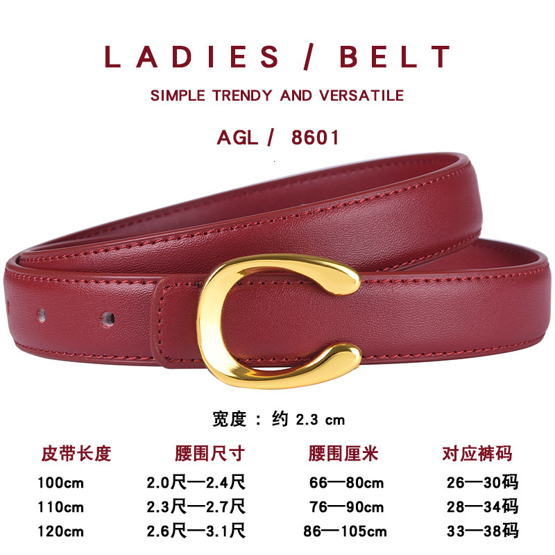 2026 Designer Luxury Angora Burgundy Belt, Popular Red Belt For The Zodiac Year, Korean-style Women's Belt, Versatile And Fashionable Letter-prin