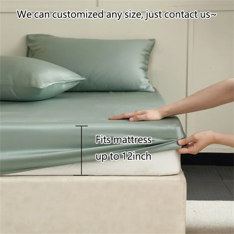 100 Mulberry Silk Fitted Bed Sheet with Elastic Bands 23 Momme Smooth Natural Silk Mattress Cover Single Double King Queen Bed 260402