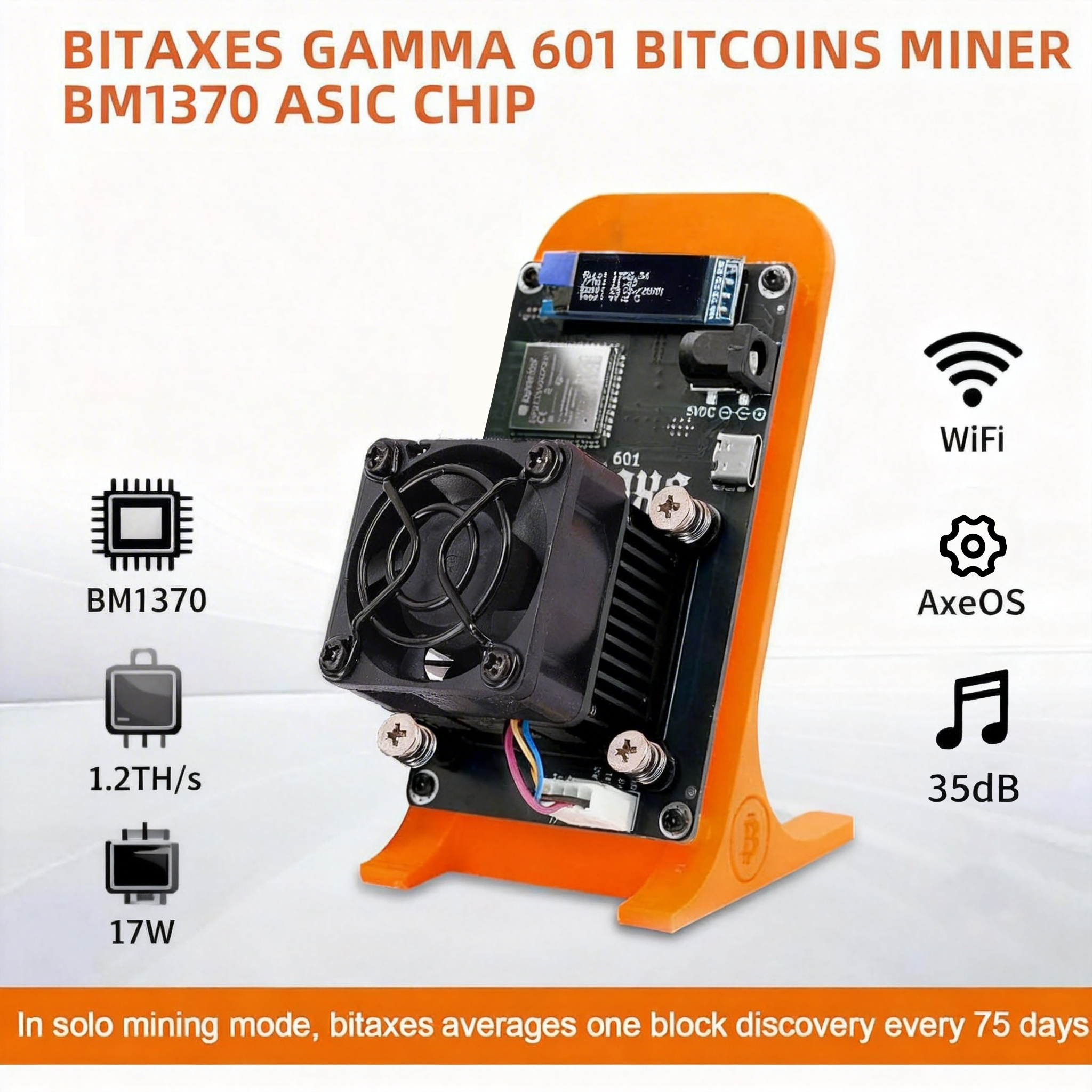 Stellapex Bitaxe Gamma 601 Bitcoin Solo Miner, BM1370 ASIC Chip, 1.2TH/s SHA-256, 17W Low Power, Open Source AxeOS, 2.4G WiFi, OLED Display, Home BTC  - view 6