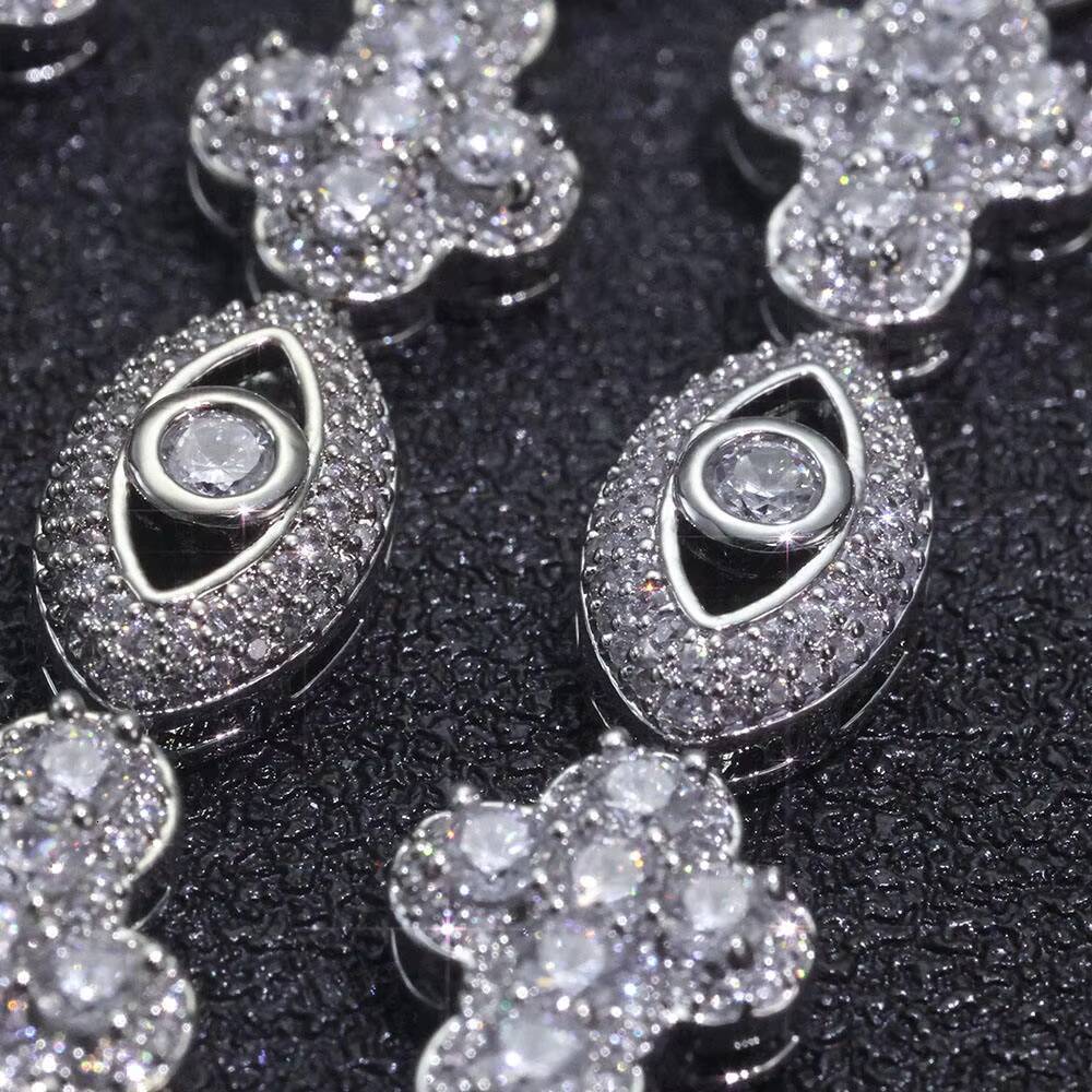 Luxury Moissanite Flower Clover Bracelet Iced Out Sparkling Tennis Link Bracelet Elegant Women Statement Jewelry Gift