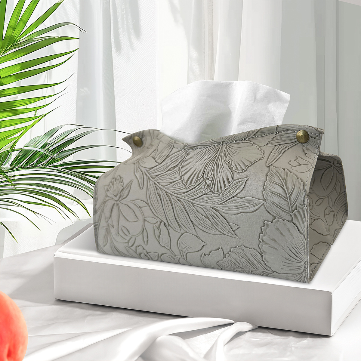 Tissue Box New Leather Floral Print Texture Ins Nordic Style Living Room Coffee Table Creative Simple Cover Storage