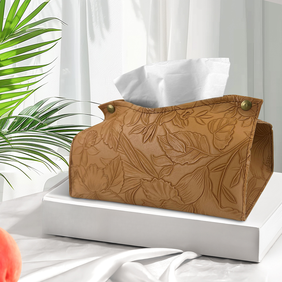 Tissue Box New Leather Floral Print Texture Ins Nordic Style Living Room Coffee Table Creative Simple Cover Storage