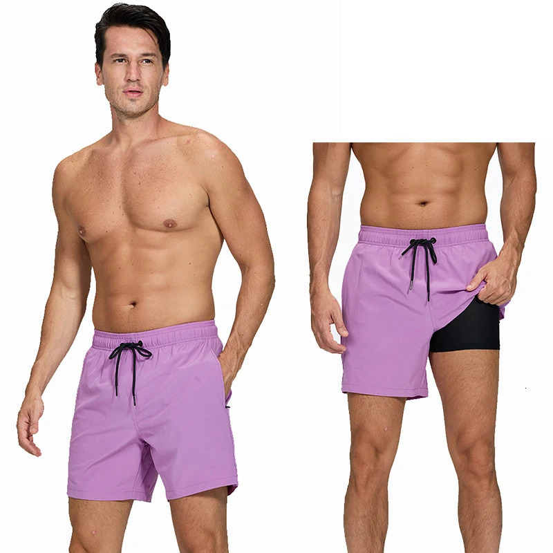 ESCATCH 2026 Mens Swimming Trunks with Compression Liner 2 in 1 Quick-Dry Gym Sports Shorts Swim Shorts with Zipper Pockets 260408