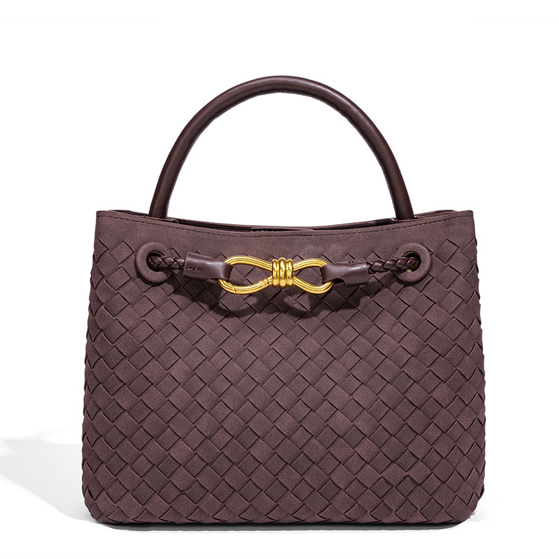 Large Capacity Woven Leather Tote, Women's Genuine Leather Handbag with Detachable Strap, Spacious Work & Shopping Bag