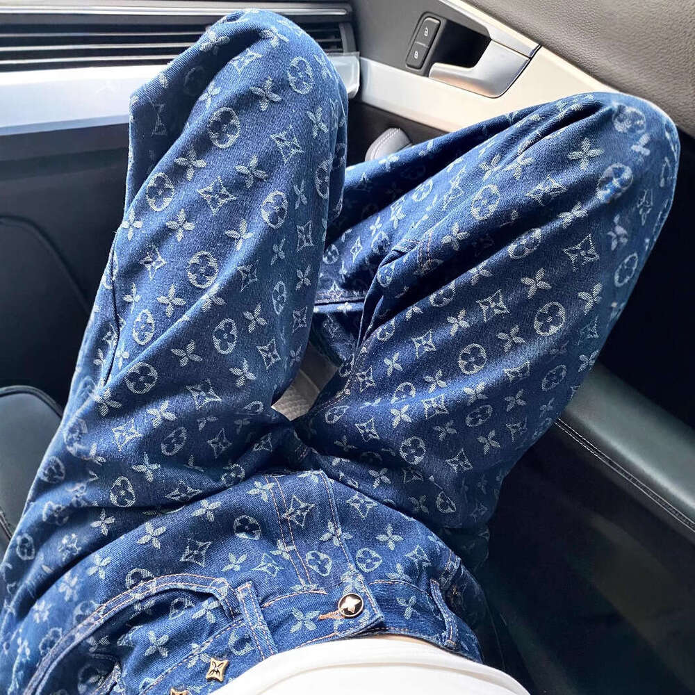 Fashionable Full-Print Jacquard High-Waisted Jeans for Women, 2026 Summer New Trend Versatile Loose Wide-Leg Straight Pants
