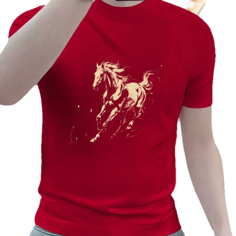 Cotton Short Sleeved T-shirt 2026 Year Of The Horse New Year Designer Luxury Brand Men's Fashion Breathable Trend Brand Top Men's Short Slee