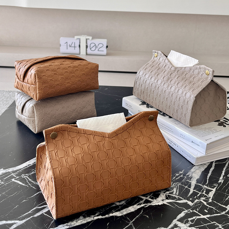 Tissue Box Simple Large Textured Leather High End Light Luxury Square Snap On Business Style For Car And Bathroom
