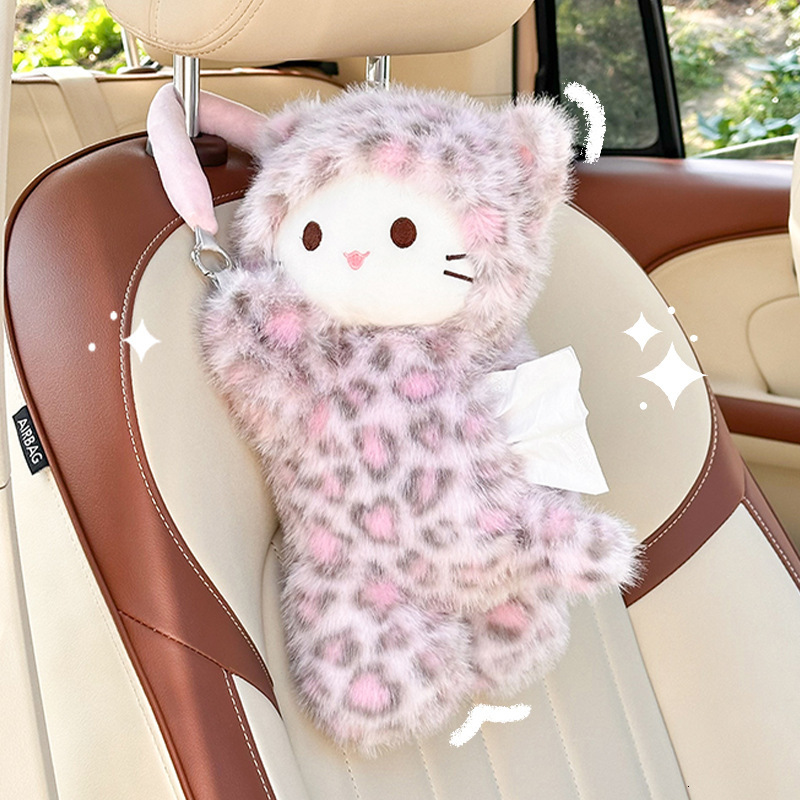 Tissue Box Leopard Print Cat Hanging Doll Cute Plush Car Tissue Bag