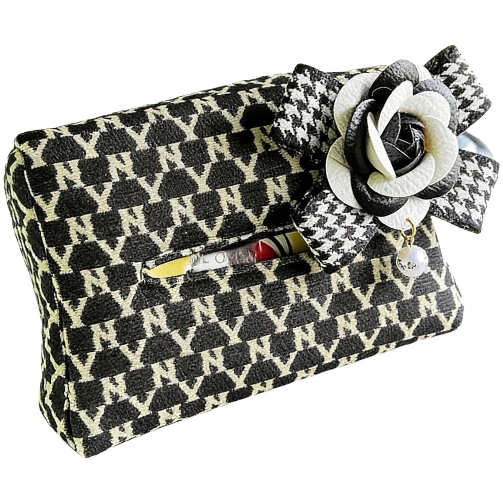 Tissue Box Camellia Style Letter Print Sunflower Creative Car Hanging Auto Interior Backseat Tissue Case Storage Bag Decoration