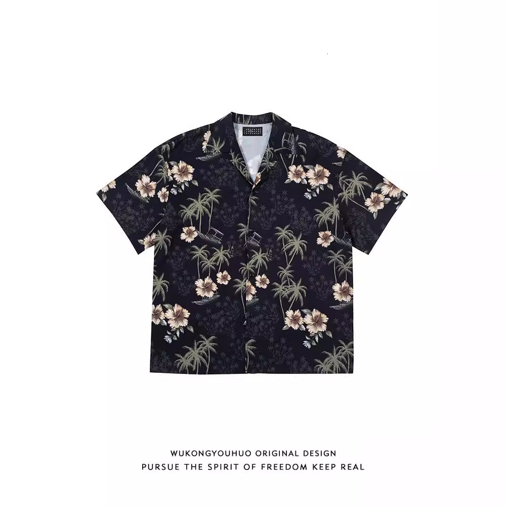 Luxury Brand Designer Clothes Relaxed Fit Southeast Asian Floral Print Short Sleeve Shirt For Men, Summer Design, Unique, Draped, Versatile, Loose Bea