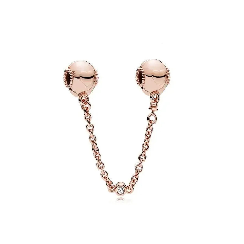 Designer 2026 New Sterling Silver Linked Hearts Safety Chain, Rose Gold Round Charm DIY Jewelry - view 4