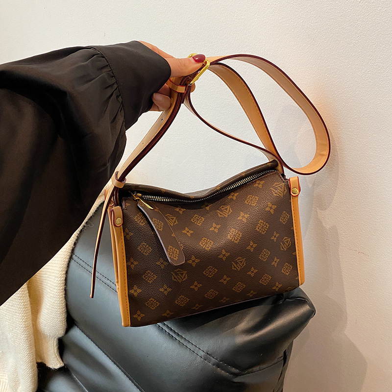 LORDLY KNACK Large Capacity Monogram Hobo Bag, Women's PU Leather Handbag with Detachable Strap, Spacious Work & Shopping Tote