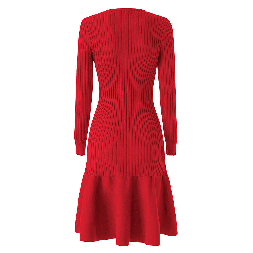 k30 2026 autumn and winter designer lightweight, luxurious, simple and chic knitted dress with round neck, long sleeves and fishtail hem