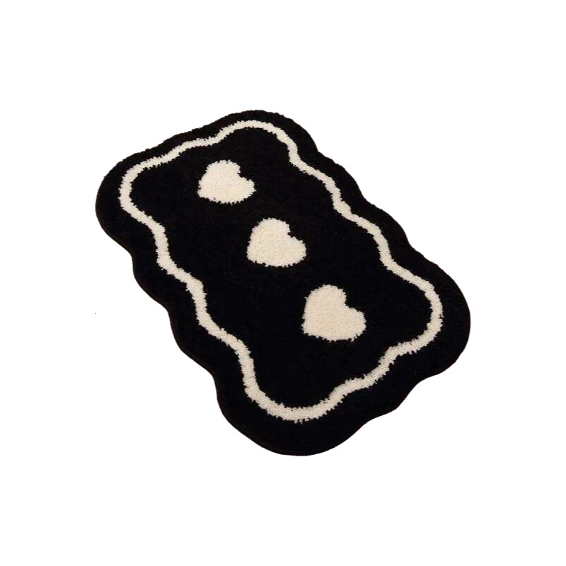 Mat Thickened Black White Heart Pattern Water Absorbing Non Slip Floor Mat For Washroom Bathroom Toilet Restroom Entrance