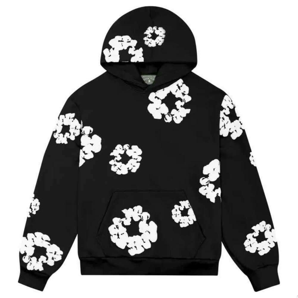 Denim Designer Tearstracksuit Kapok Foaming Sweatpants High Street Hoody Cotton Wreath Flower Cotton Floral Hoodie Neutral Leisure Sweatshirt Demin Ter Hoody A21
