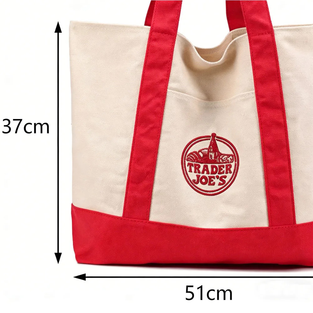 Trader Joe Large Tote Shopping Bag Cotton Canvas Embroidered 260408