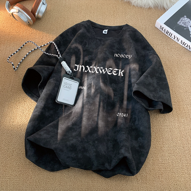 Luxury Brand Designer Clothes Summer Trendy American Style Heavyweight Pure Cotton Short Sleeve T-Shirt For Men Loose Fit Large Size Half Sleeve Washe