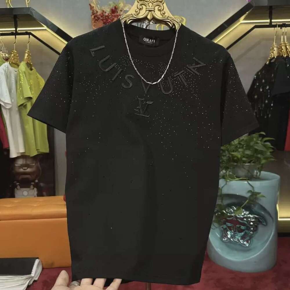 Summer Heavy-Duty Letter Embroidery Rhinestone Personalized Short-Sleeve T-Shirt For Men Loose European Style Half-Sleeve Tee