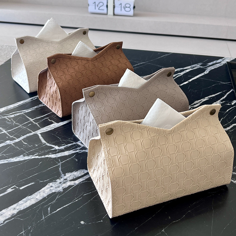 Tissue Box Simple Large Textured Leather High End Light Luxury Square Snap On Business Style For Car And Bathroom