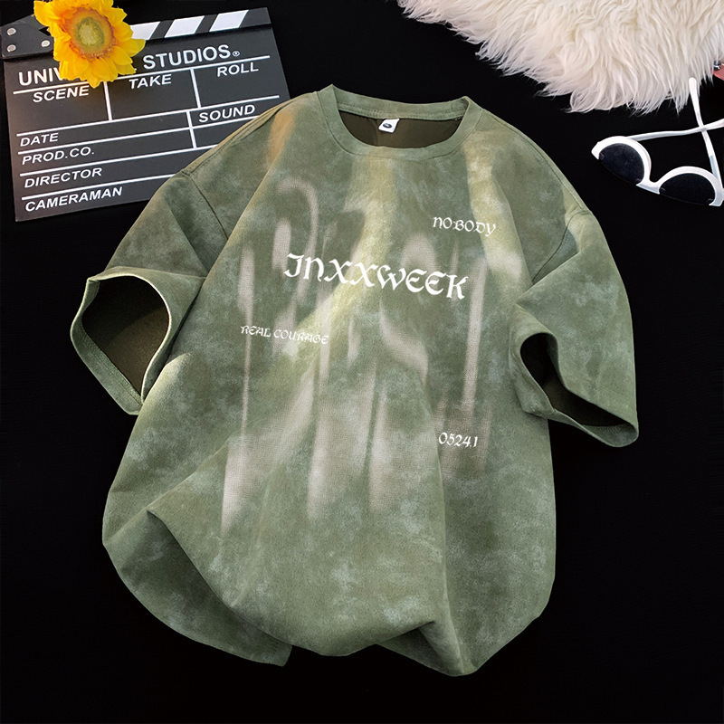 Luxury Brand Designer Clothes Summer Trendy American Style Heavyweight Pure Cotton Short Sleeve T-Shirt For Men Loose Fit Large Size Half Sleeve Washe
