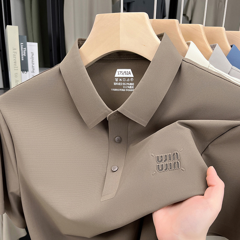 2026 New Designer Luxury Brand Summer New Breathable Ice Silk Short Sleeved Men's T-shirt Seamless Nylon Cool Feeling Business High-end Men'