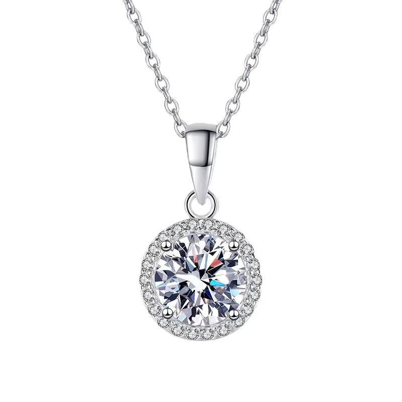 Fast Shipping Vvs D Color 1CT Moissanite Round Pendant Chain S925 Sterling Silver 1CTMoissanite Necklace for Women Wedding Gift