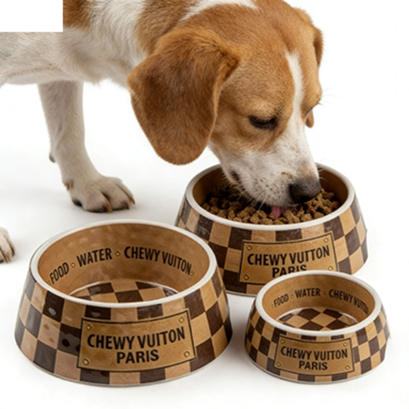 Designer Pet Bowl and Placemat, Pet Food Water Bowls Melamine Non-Slip Skid Proof Heavy Duty for Small Medium Large Dogs Cats Puppies, Luxury Style, B