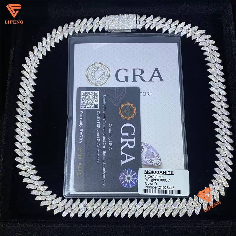 New Style Moissanite Cuban Link Chain 14mm Width S925 Silver Necklace Spiked Shape Hip Hop Mans Cuban Chain