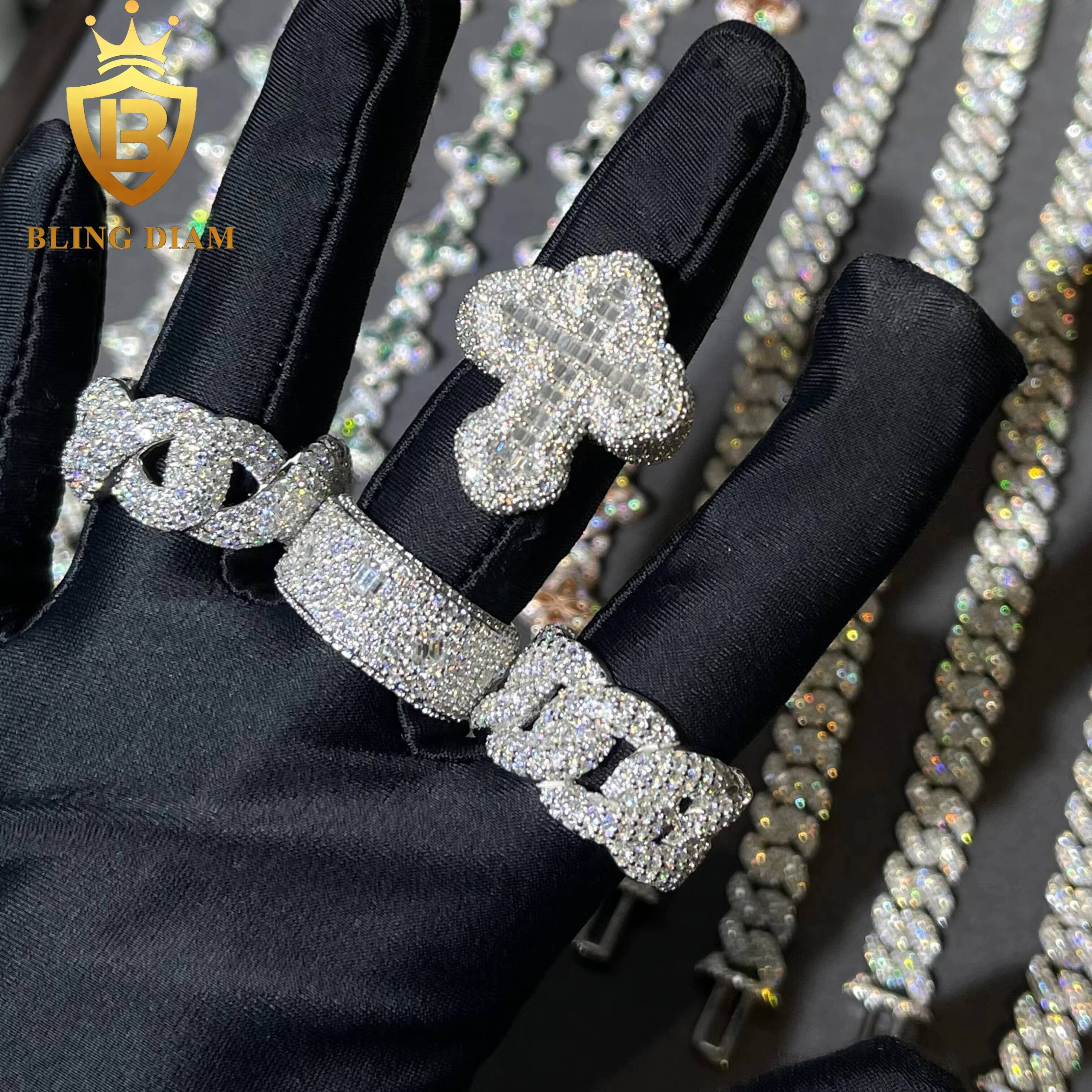 Wholesale Hip Hop Rapper Rock Jewelry 925 Sterling Silver Ice Out Vvs Moissanite Cross Rings Collection for Mens
