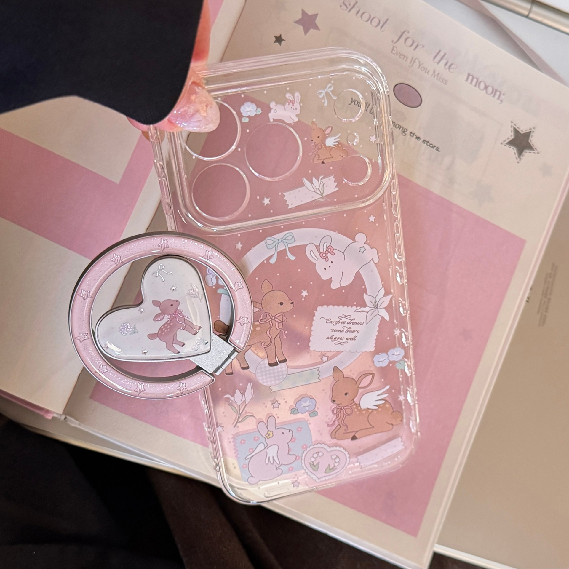 Transparent Deer Magnetic Stand Case for iPhone 17 Pro Max 16