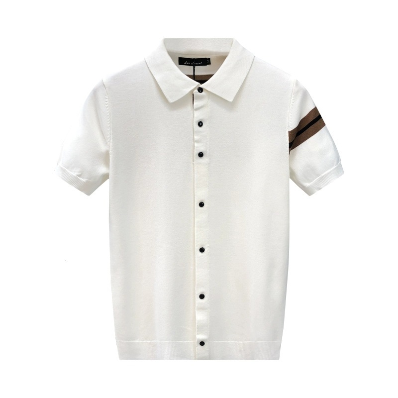 Luxury Brand Designer Clothes 2025 Spring/Summer New Striped Contrast Color Short Sleeve Cardigan For Men, Trendy Fashionable Stylish Half Sleeve Knit