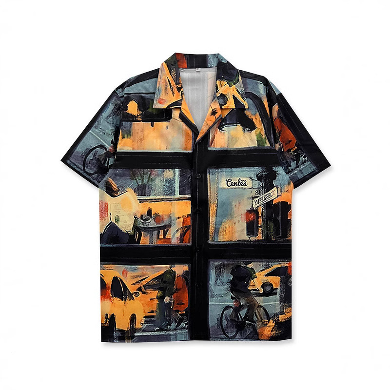 Luxury Brand Designer Clothes Trendy Brand European Size Short Sleeve Retro Printed Shirt For Men, Niche Cool Beach Couple Loose Shirt For Women