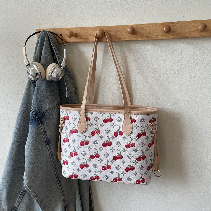 Trend Fashion Shoulder New Classic Cherry Pattern Women's Large Capacity Handheld Tote Bag