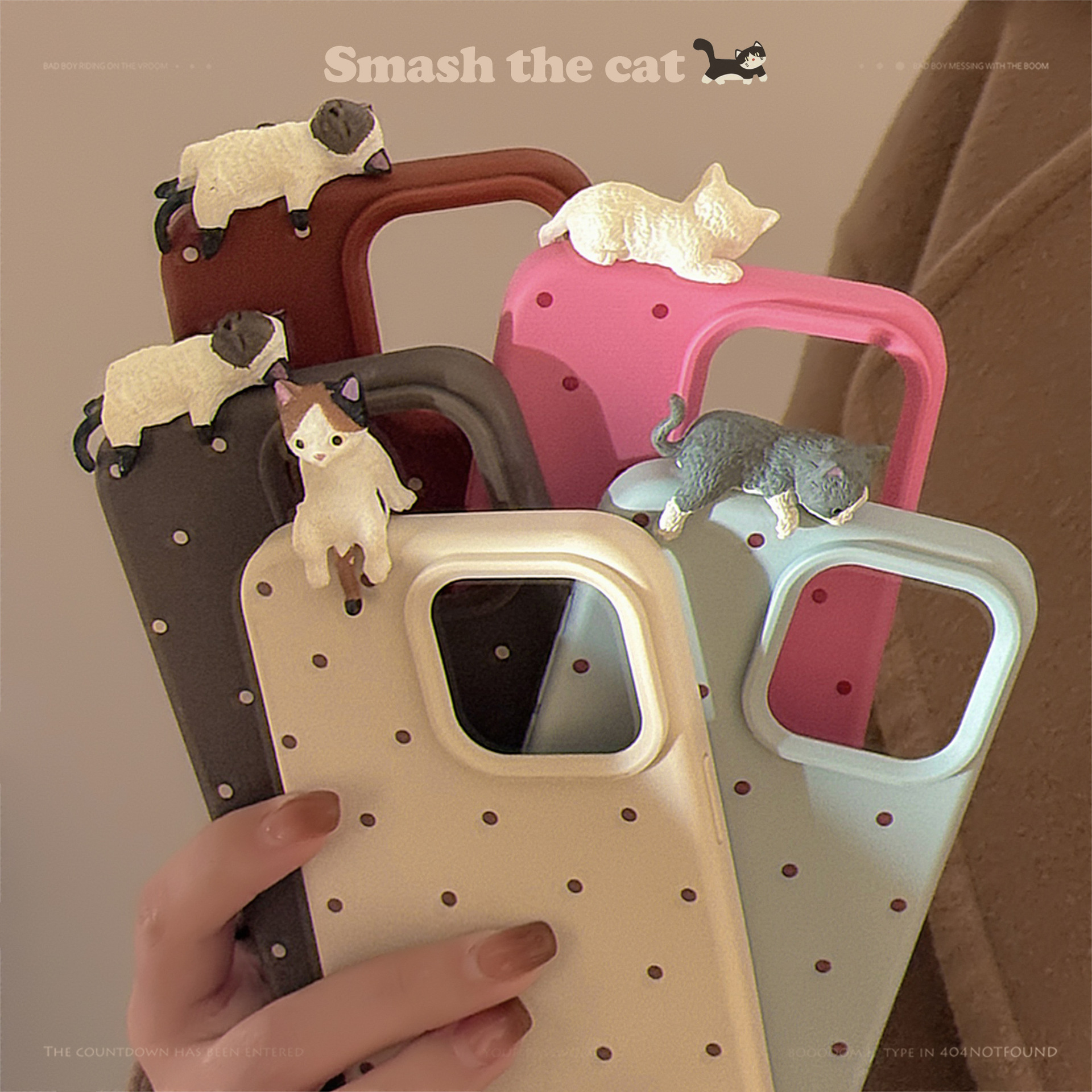Cute 3D Lying Cat Phone Case for iPhone 17 Pro Max, Minimalist Polka Dot Cover for iPhone 15 13