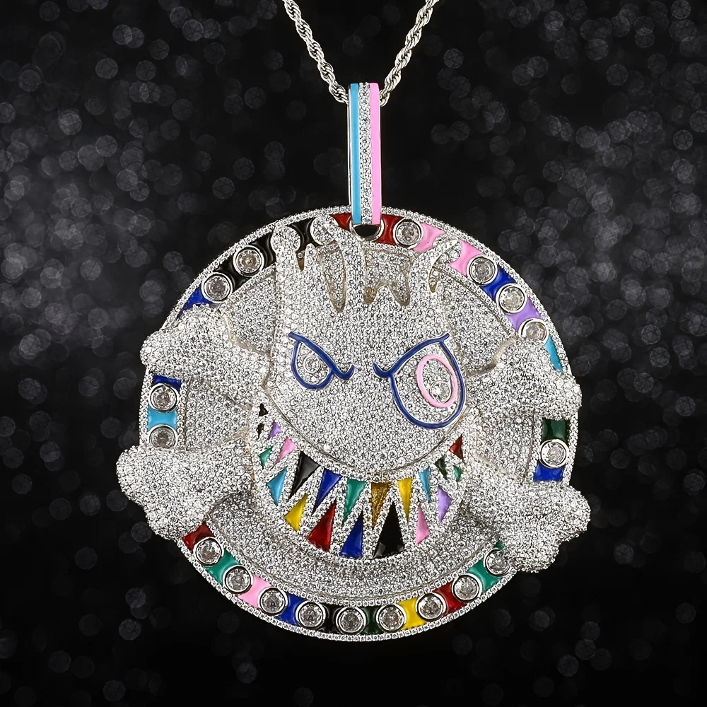 Men Iced Out Bling Hip Hop Disc Pendant Cubic Zirconia Silver Color Men Fashion Men Women Jewelry 260407