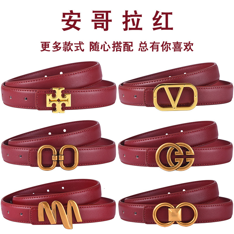 2026 Designer Luxury Angora Burgundy Belt, Popular Red Belt For The Zodiac Year, Korean-style Women's Belt, Versatile And Fashionable Letter-prin