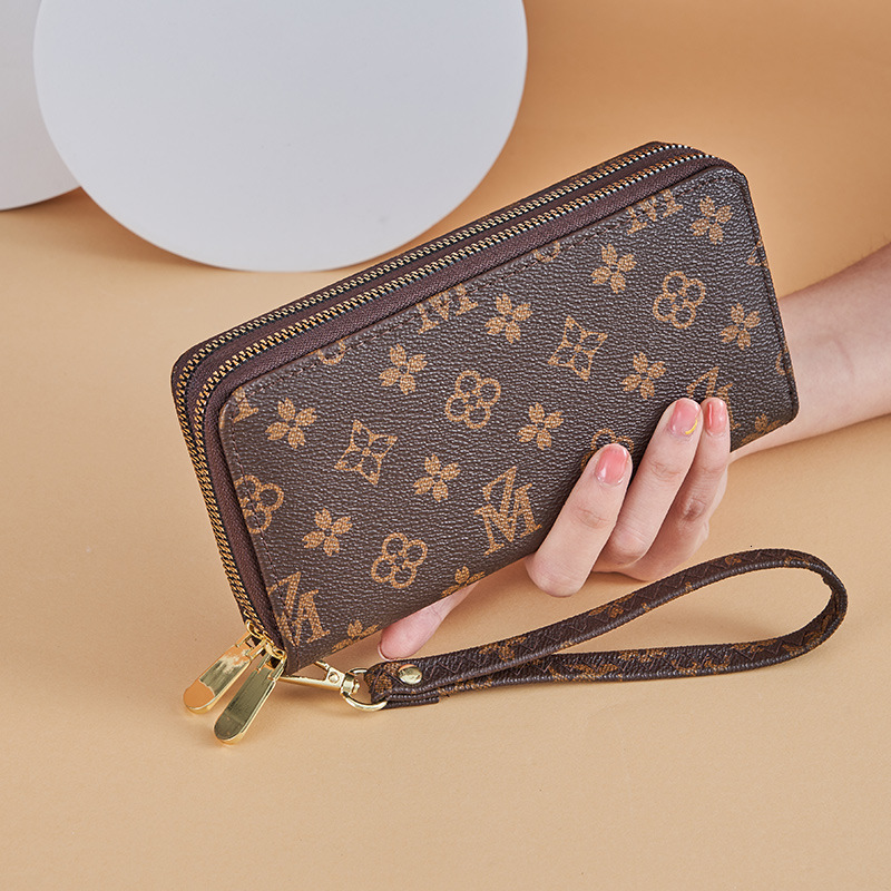 Long Wallet for Women New European and American Trend Large Capacity Double Zipper Phone Bag Printed Letter Clutch