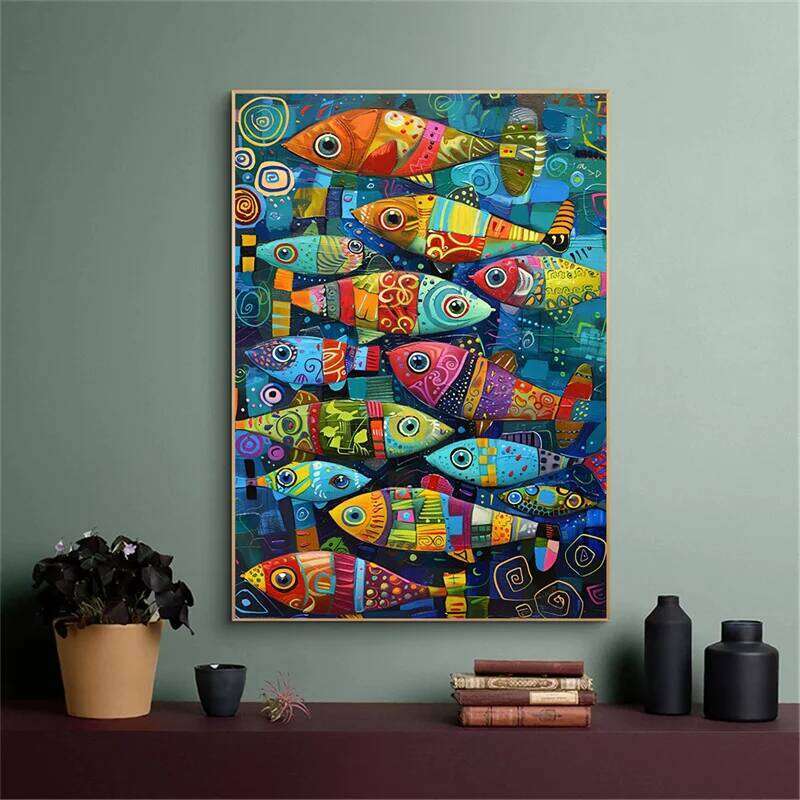 Abstract Colorful Fish in The Sea Canvas Posters and Prints Painting Vintage Home Kitchen Wall Art Decor Mural No Frame 26H0407